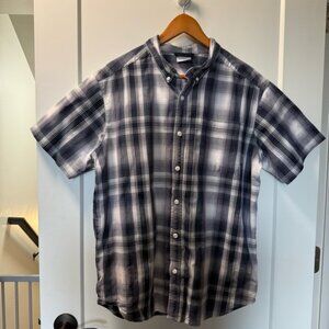 Columbia Men’s Short Sleeve Blue White Plaid Button Down Shirt Cotton Casual L‎